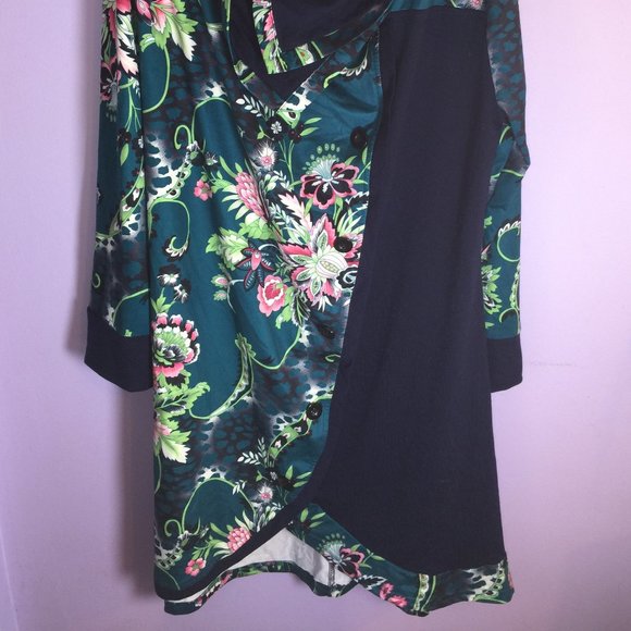 Large Deep Teal/Green Floral Tunic XL - Picture 2 of 16